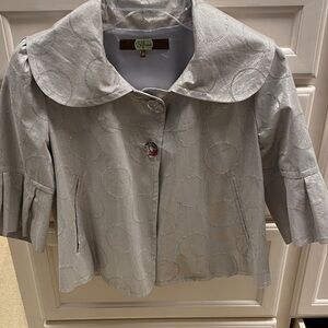 Eva Franco Silver Swing Jacket Peter Pan Collar and Pleated Back